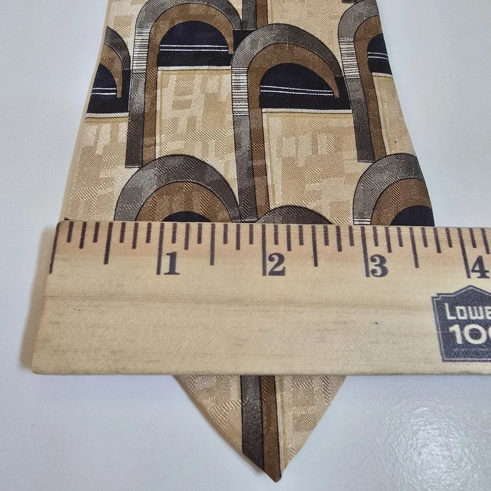 Lot x2 CONTE DI MILANO Men's Neck Tie Art Deco Geometric Gold 100% Silk Imported